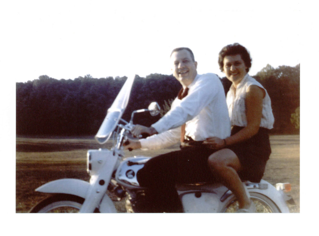 Gordon Cosby and Gloria McClanen on his motorcycle