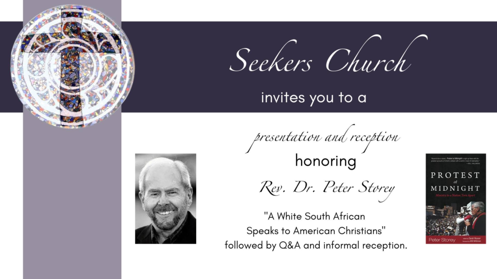 Peter Storey, professor and reverend from South Africa, comes to speak at Seekers Church 